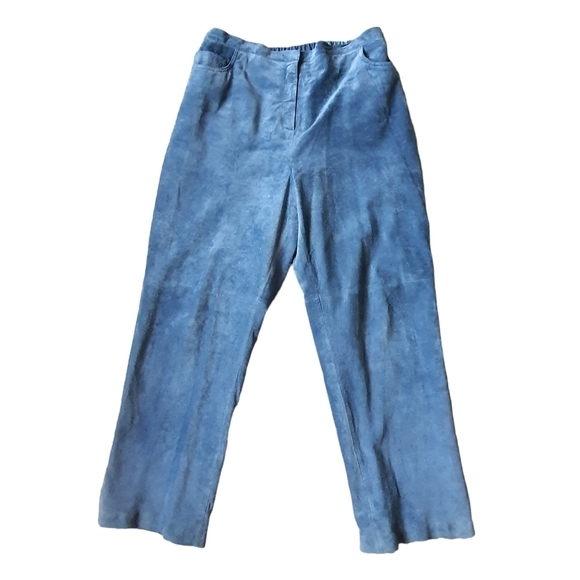 VNTG Leather Blue Suede Pant Stretch High Waist Straight Leg Plus 22 - Picture 1 of 13